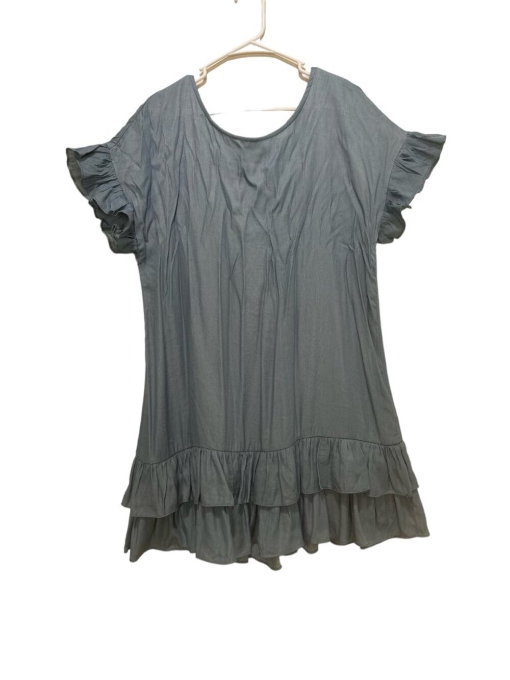 Mulla Fringe Ruffles Tunic Mini Dress Large Blue Tassel Scoopback Bohemian Resor - Picture 4 of 14